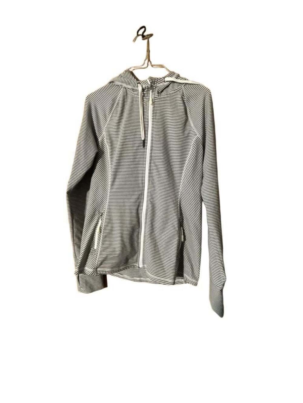 KYODAN Yoga Jacket Gray White Stripe Hooded Full Zip with Thumb Holes